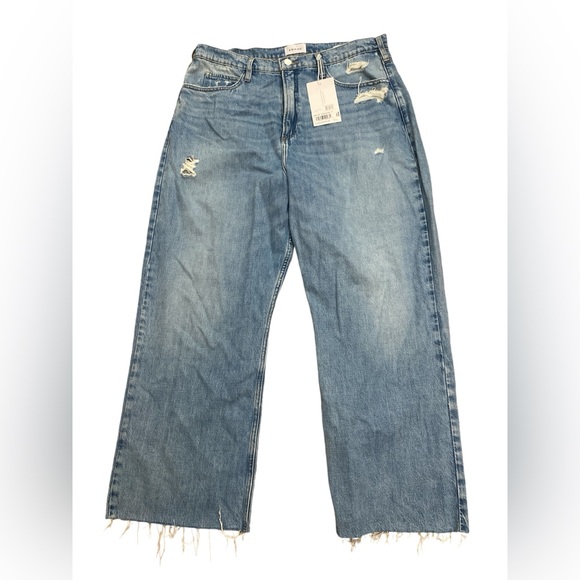 frame le high 'n' tight wide-leg crop jeans downpour rips - Picture 3 of 11